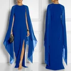 Woman round neck long batwing sleeve splicing high waisted side splitting chiffon elegant party dress evening