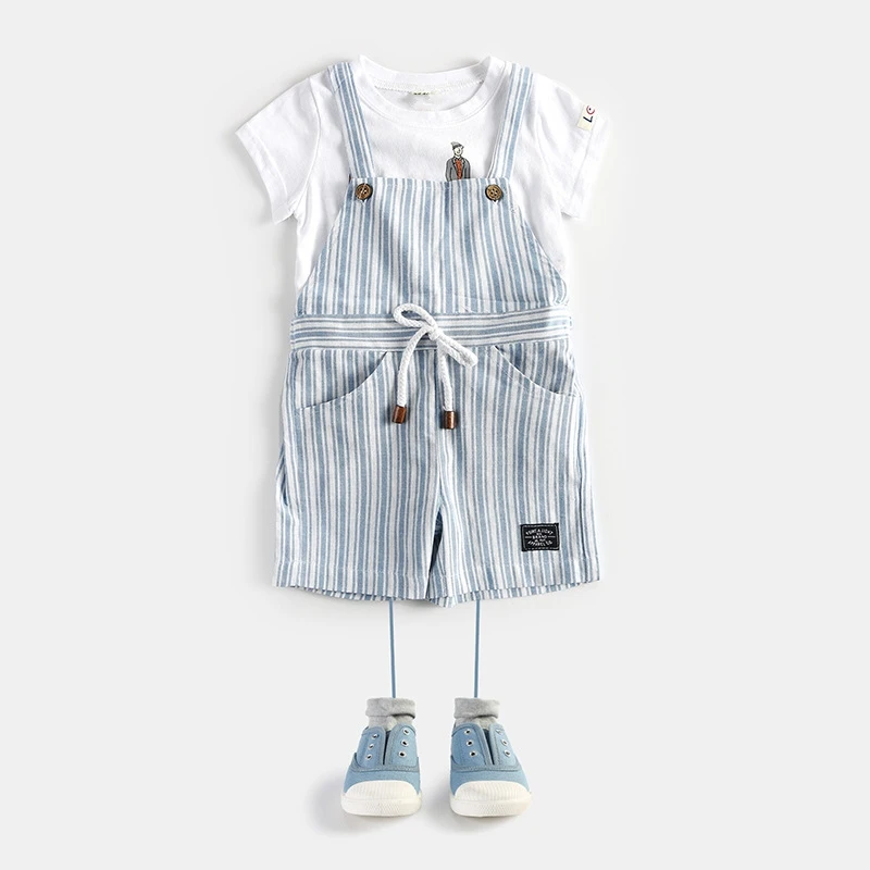 Children's recreational shorts/summer vertical stripes The boy suspenders
