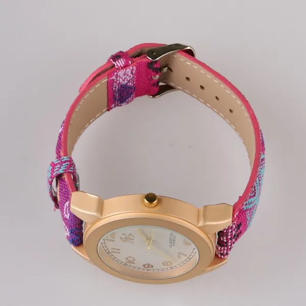 folksy fabric pu leather stick strap watch big dial watch