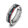 6 8 mm Deer Antlers Titanium Ring Wedding Bands Turquoise Wood Inlaid Flat Jewelry