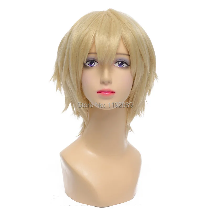 Cheap 12 inches Short Straight Blonde Anime Cosplay Wig Kagerou Project Kano Syuuya Synthetic Hair Wigs
