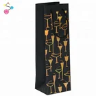 Customized Printed Promotional Paper Wine Bottle Paper Gift Bag With Black String Handle
