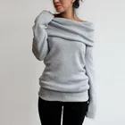 Long Sleeve pile collar t-shirt long sleeved knit sweater blouse for women