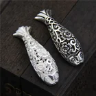 Hot Fine 925 Silver Hollow Plum Carved Fish Bracelet Charms Antique 925 Sterling Silver Charms Bend