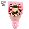 Cartoon Cute Kids Soft Plush Graduation Teddy Bear Flower Bouquet Handmade Pretty Pink Stuffed Bear Graduation Plush Toy Bouquet