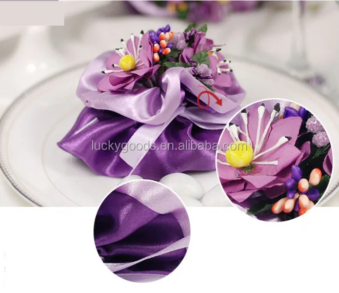 italy design dark purple wedding decorative satin candy bag
