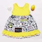 2019 Summer girls sleeveless three layers ruffle dress printed design wholesale kids clothing back to school theme