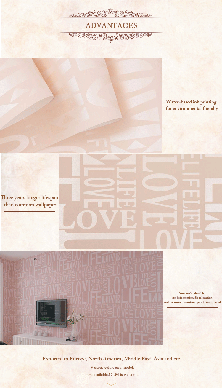 Living room waterproof wall paper 3d bangladesh love wallpaper