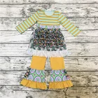 New Style Children's Garments Boutique Children yellow Clothing Set And Ruffle Printing Outfit