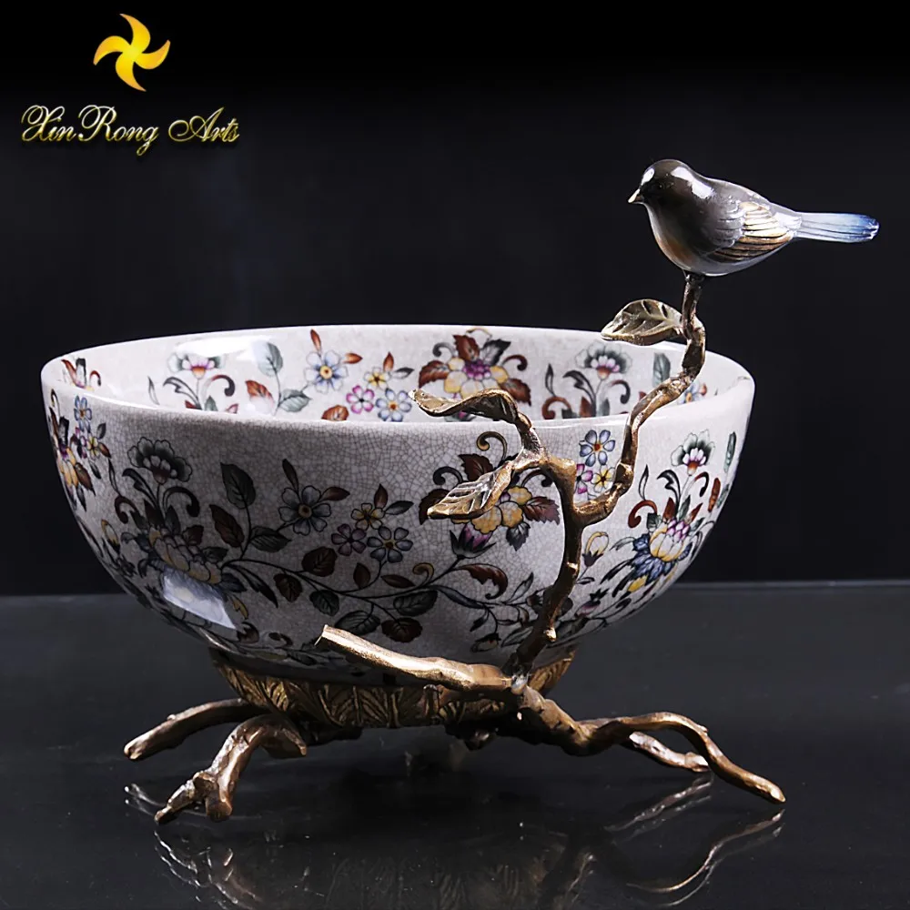 Wholesale Table Centerpiece Decorative Fruit Bowl Ceramic Bowl With Bronze Handles Buy Ceramic