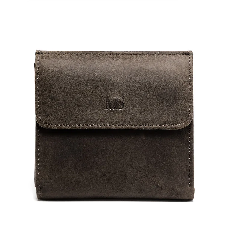 Free shipping fashion Men Crazy Horse Real Leather wallet card Cash Holder ID coin wallet change purse Button is tie-in wallet