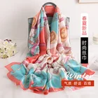 Wholesale 2019 latest ladies thin japanese silk scarf stylish retro bright chain pattern print woman custom chiffon scarf