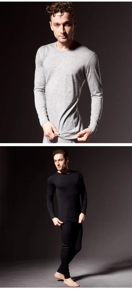Custom Men's male 100% Pure Merino Wool Outdoor Winter Athletics Sports Fleece Base Layer Thermal Warm Underwear Midweight Tops&