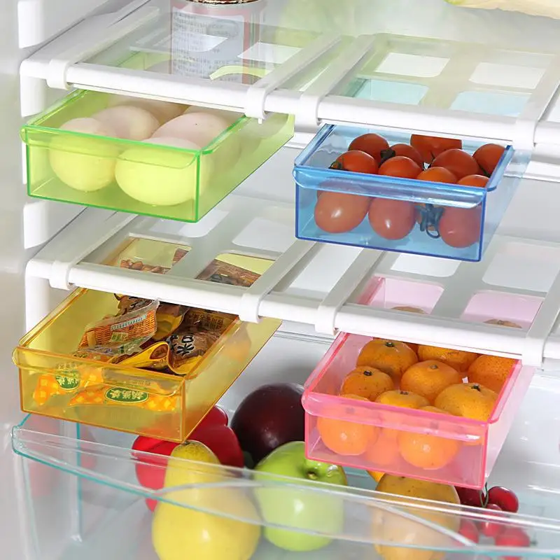 4 Color Slide Kitchen Fridge Freezer, Space Saver Organizer,Food storage shelf