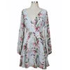 90s Vintage Floral Chiffon Altered Elastic waistband Gray Vintage Flowers printed Long sleeved lotus leaf dress