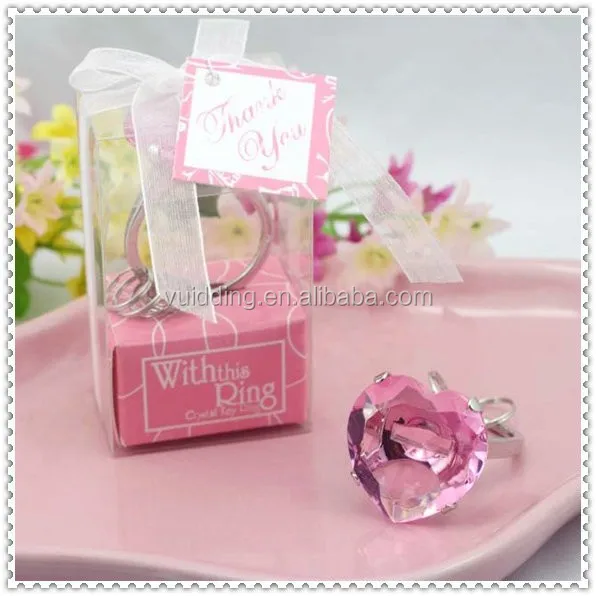 crystal pink heart diamond keychain for wedding thanks gifts