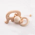 Cheap Customized Beech Wood Wooden Elephant Shape Teether Ring Pendant Teething Toy For Baby