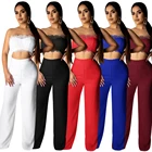 Maroon Polyester Fashion Sexy Patchwork Solid Lace Trim Casual Two-piece Pants Set M889