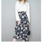 New trendy girls pritned flowers chiffon long skirts