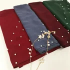 2019 New Shades Solid Colors High Quality Pearl Chiffon Scarf Hijab With Beads