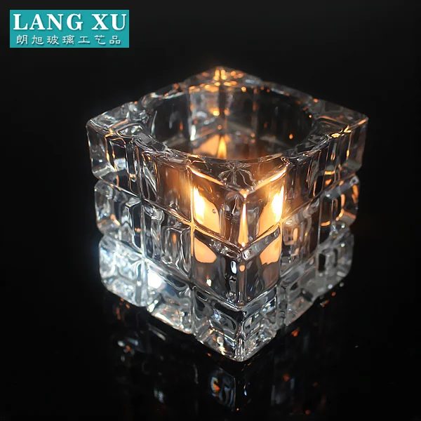 lx-z131 clear and red magic cube shape crystal cut glass candle