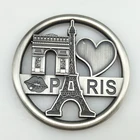 Custom round photo frame metal paris fridge magnet for tour group gifts