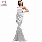 Newest design silver satin maxi midi dress sexy ladies evening dress