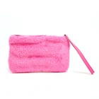 Factory supply custom fur travel zipper cosmetic pouch bag