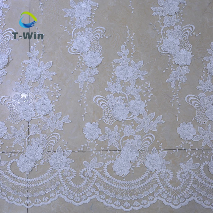 Wholesale french 100 cotton high quality creamy white water soluble textile/ embroidered 3d flower guipure lace fabric