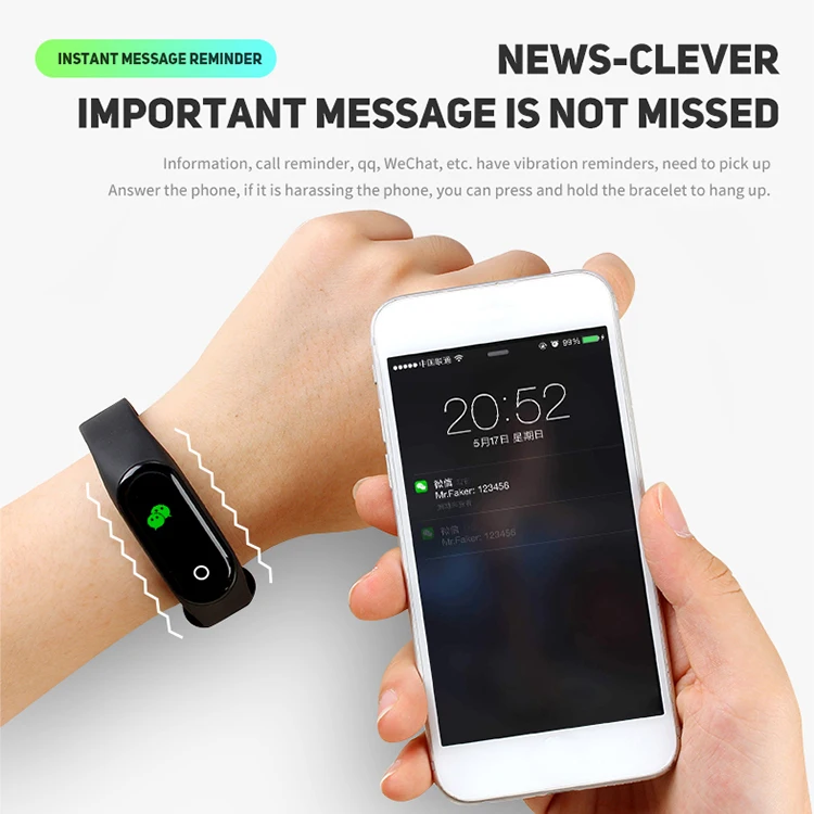 2019 latest Hot Sale Smartwatch M4 Heart Rate Sleep Smart Band Color Screen Smart Bracelet M4