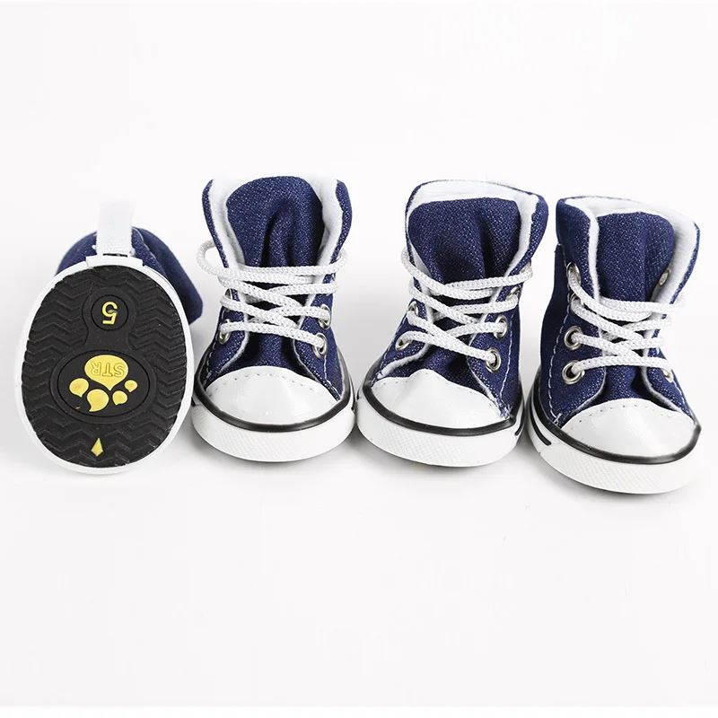 4pcs/lot Pet Dog Cat Footwear Dog Walking Sneaker Jeans Shoes Denim Dog