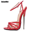 7" Stiletto High Metal Heel Sexy Sandals Open toe Buckle Straps PU Leather Summer Shoes For Women Big Size 36-46