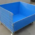 JS Folding wire storage cage with blue color plastic plate