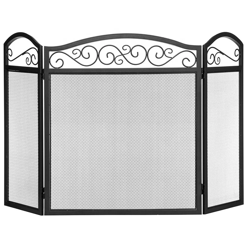 Cheap Black Metal Mesh Fireplace Screen With 3 Panel Buy Mesh