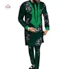 Whoeslae Fashion Men Clothes Long Sleeve Shirt and Pant Set Traditional African Bazin Riche Print Tops Gown and Trousers WYN540