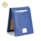 Custom new fashion scratch-resistant and waterproof leather wallet blue RFID leather mens bifold wallet