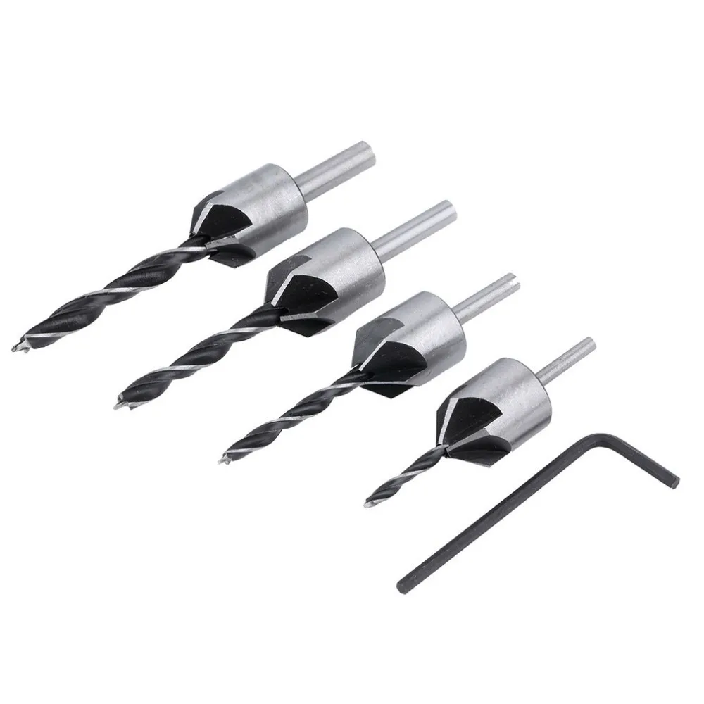 4 pcs HSS Flute Countersink Drill Bit Set Screw Woodworking Chamfer Tool 3-6mm Hot Search