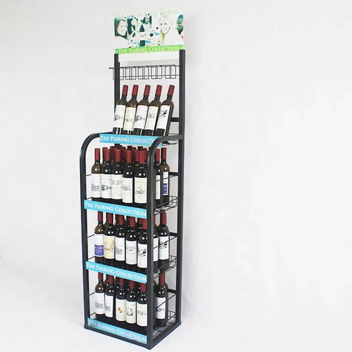 Flooring Stand Metal Beer Bottle Display Rack Shelf For Supermarket And