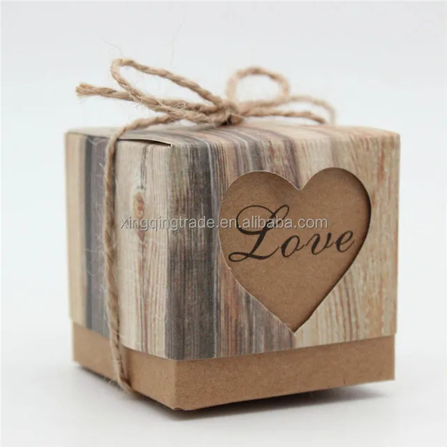 wedding candy box romantic heart kraft gift bag with burlap