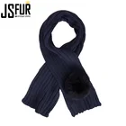 Fashion Men Warm Winter Scarf with Real Fox Fur Pom Pom Crochet Scarf for Women