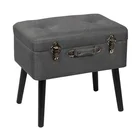 Fuzhou Fytch Wholesale Gray Fabric KD Footstool Wood Legs Storage Stool Suitcase With Flipping lid, Child Safety Hinge
