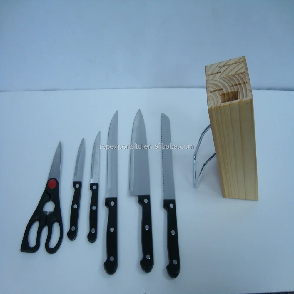 7 pieces <strong>kitchen</strong> knives set in rubber wooden holder