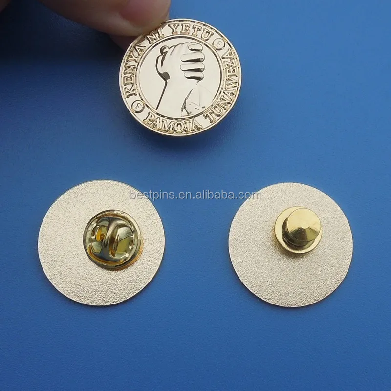 Kenya Round Butterfly Clutch Flat Deluxe Clutch Shinny Gold Lapel Pin