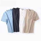 2019 summer stand collar short-sleeved thin men's Chinese style cotton casual shirt
