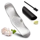 Stainless Steel Garlic Press Grinding Slicer Mincer Multi Ginger Crusher Chopper Cutter with Silicone Peeler