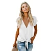 Top Sell Wholesale Fashion Lady Women New Design Customized Ladies Tops V Neck Button Down Tie Tops Woman