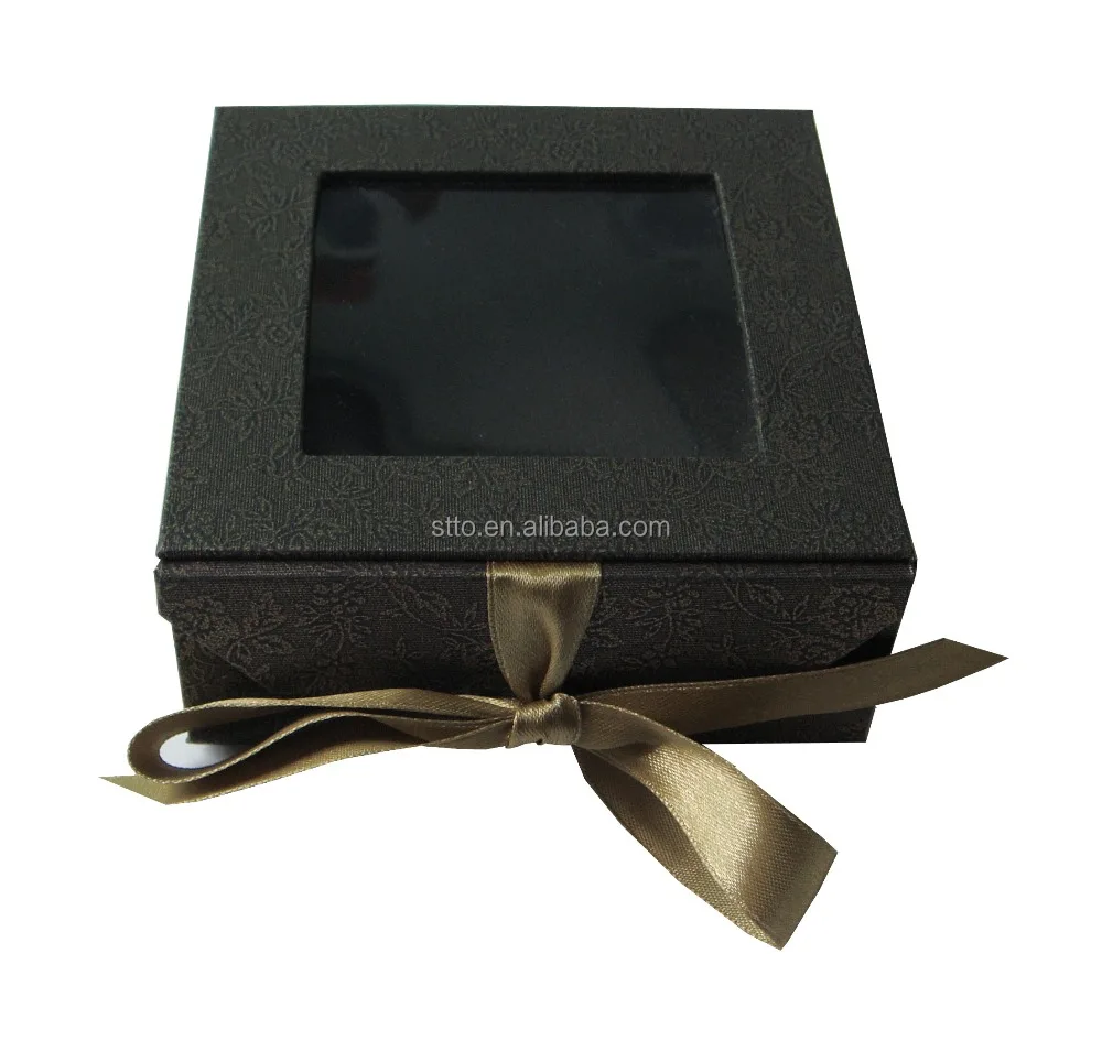 black book shaped cardboard gift box with ribbon & pvc window