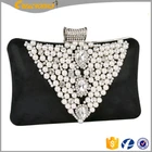 Rhinestones inlaid buckle metal frame decorated pearls white pearl clutch bag