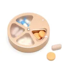 Handmade Round Wooden Pill Box with Slid Cover