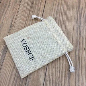 small jute cloth gift pouch with complicated logo